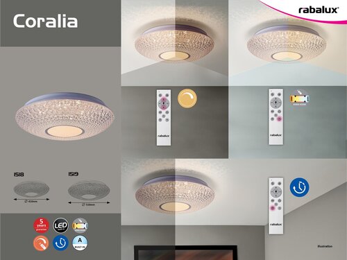 Rabalux 1519 Coralia LED Stropní svítidlo s ovladačem | Variabilní | Stmívatelné | 7,2W