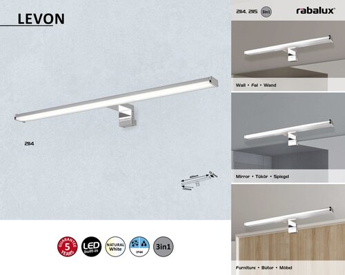 Rabalux 2114 Levon LED Vnitřní osvětlení | Přírodní bílá | 8W | Bílá | Chrom | Kov