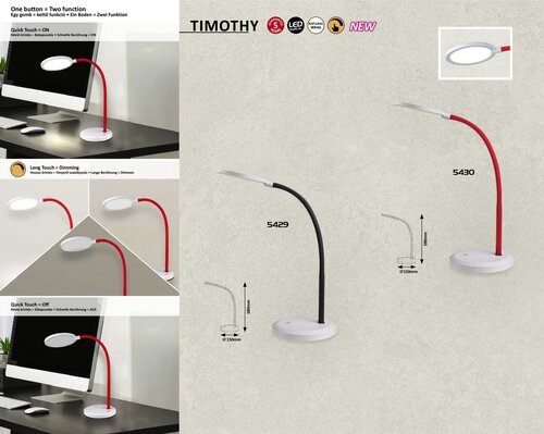 Rabalux 5429 Timothy LED Moderní stolní lampička | Přírodní bílá | Stmívatelné | 75W | Černá