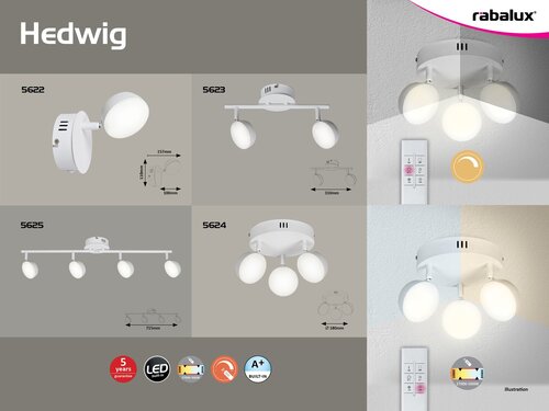Rabalux 5625 Hedwig LED Vnitřní osvětlení | Variabilní | Stmívatelné | 4x4W | Bílá