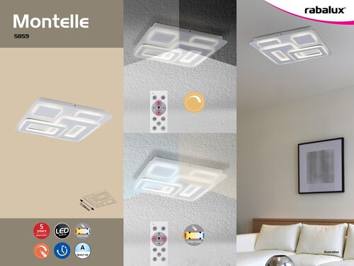 Rabalux 5859 Montelle LED Stropní svítidlo s ovladačem | Variabilní | Stmívatelné | 56W | Bílá