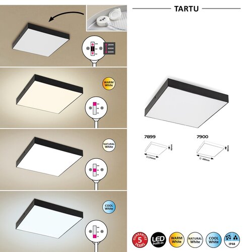 Rabalux 7899 Tartu LED Stropní venkovní světlo | Variabilní | Bílá | Černá | 18W