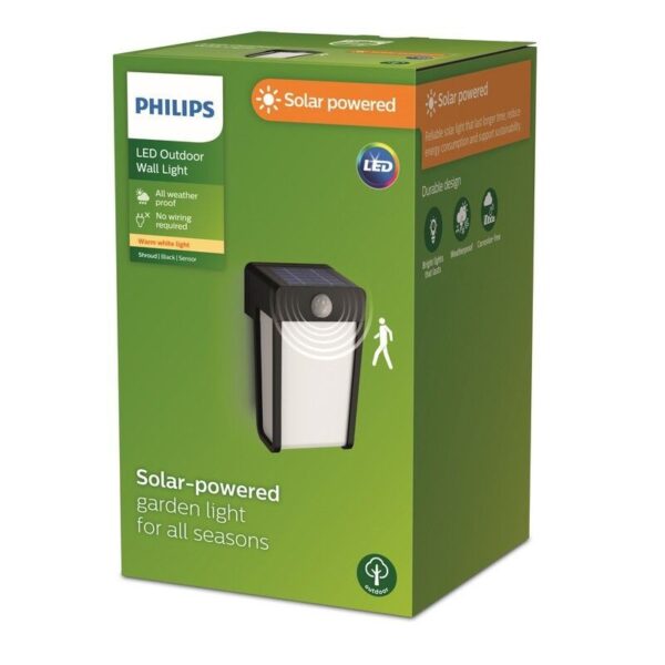 Philips 8720169265486 LED solární venkovní nástěnné svítidlo Shroud | 2,3W integrovaný LED zdroj | 250lm | 2700K