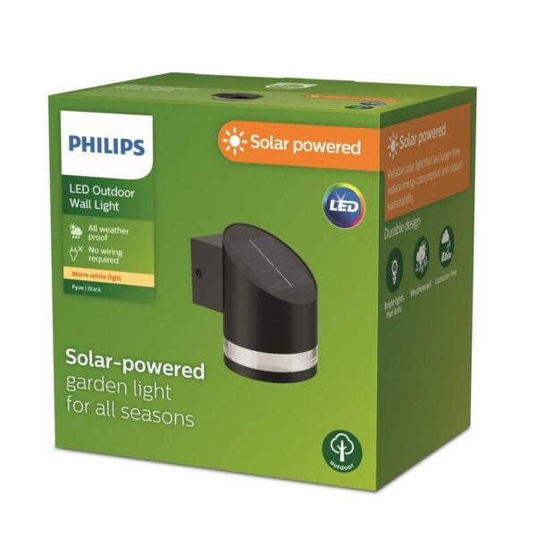 Philips 8720169265585 LED solární venkovní nástěnné svítidlo Fyve | 1,5W integrovaný LED zdroj | 200lm | 2700K