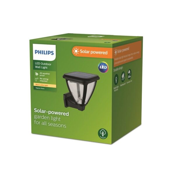 Philips 8720169265707 LED solární venkovní nástěnné svítidlo Vapora | 1,5W integrovaný LED zdroj | 200lm | 2700K