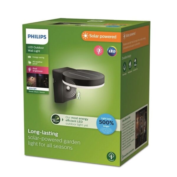 Philips 8720169265769 LED solární venkovní nástěnné svítidlo Zonal | 1,3W integrovaný LED zdroj | 250lm | 3000K