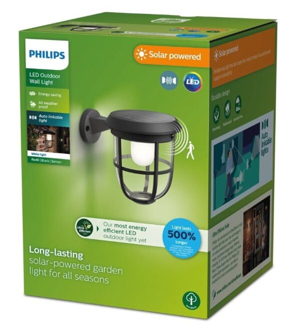 Philips 8720169267176 LED solární venkovní nástěnné svítidlo Radii | 1,3W integrovaný LED zdroj | 3000K
