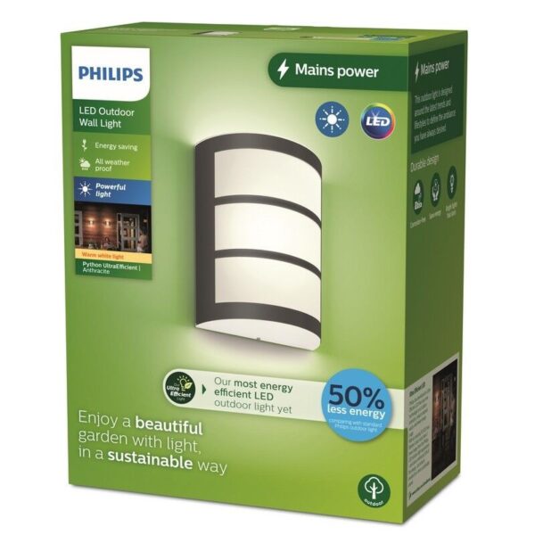 Philips 8720169269170 LED venkovní nástěnné svítidlo Python | 3,8W integrovaný LED zdroj | 800lm | 2700K