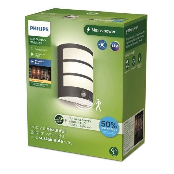 Philips 8720169269194 LED venkovní nástěnné svítidlo Python | 3,8W integrovaný LED zdroj | 800lm | 2700K