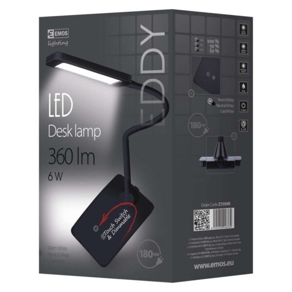 EMOS Z7599B LED stolní lampička Eddy | 6W integrovaný LED zdroj | 480lm | 3000K