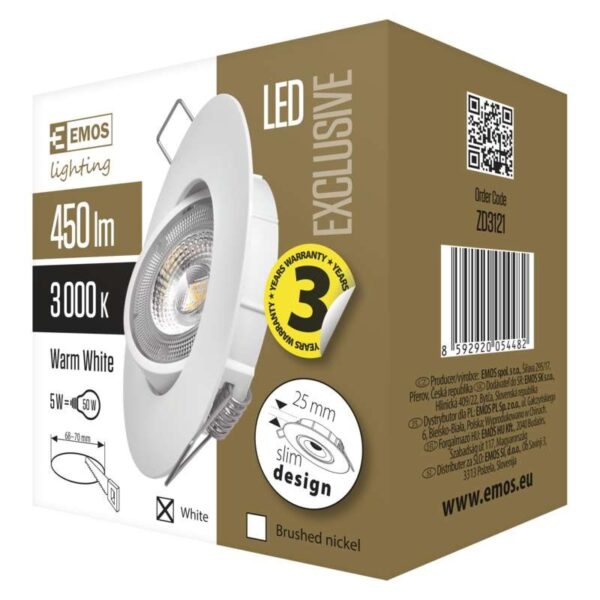 EMOS ZD3121 LED zápustné svítidlo Exclusive | 5W integrovaný LED zdroj | 450lm | 3000K
