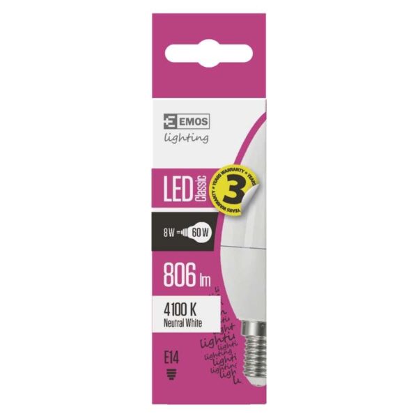 EMOS ZQ3231 LED žárovka Classic | 7,3W E14 | 806lm | 4000K