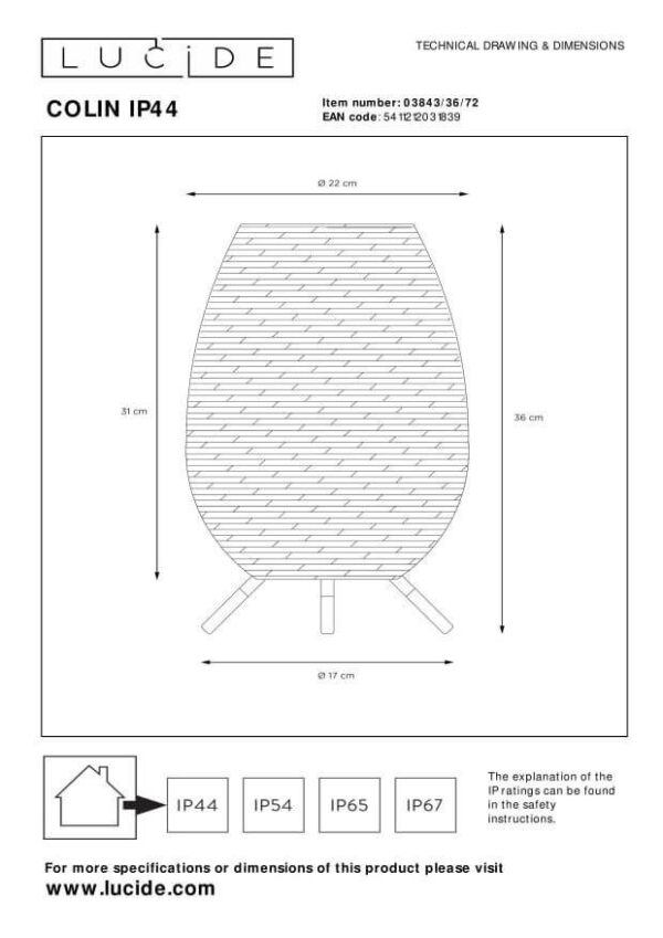Lucide L038433672 LED venkovní stolní svítidlo COLIN | 3W integrovaný LED zdroj | 180lm | 3000K