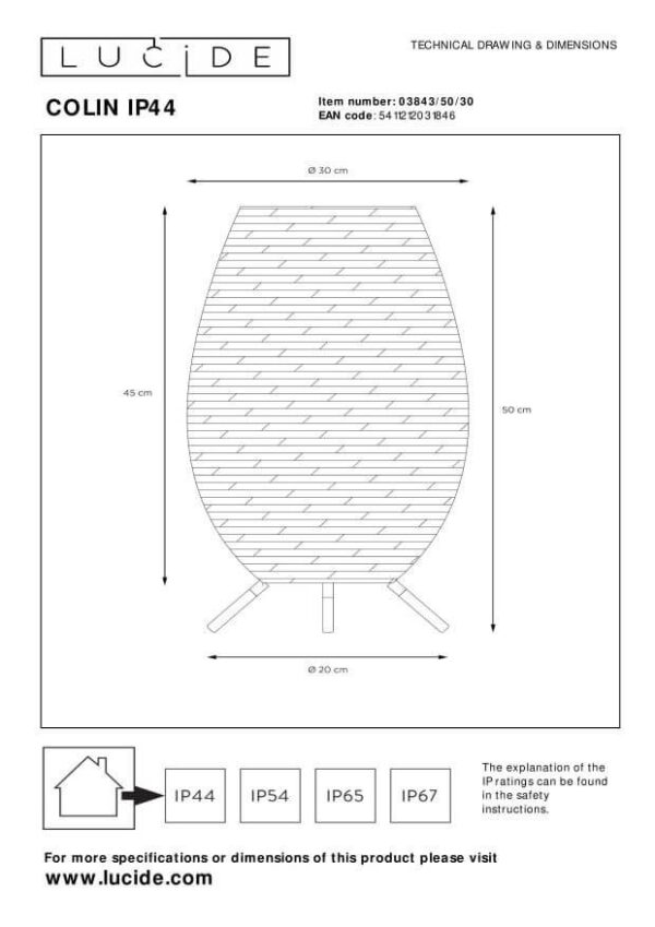 Lucide L038435030 LED venkovní stolní svítidlo COLIN | 3W integrovaný LED zdroj | 180lm | 3000K