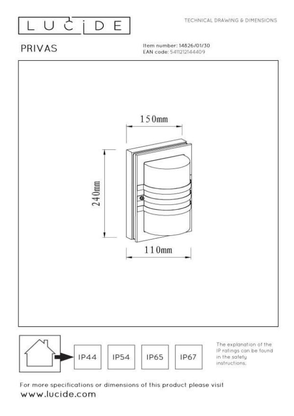 Lucide L148260130 venkovní nástěnné svítidlo PRIVAS E27