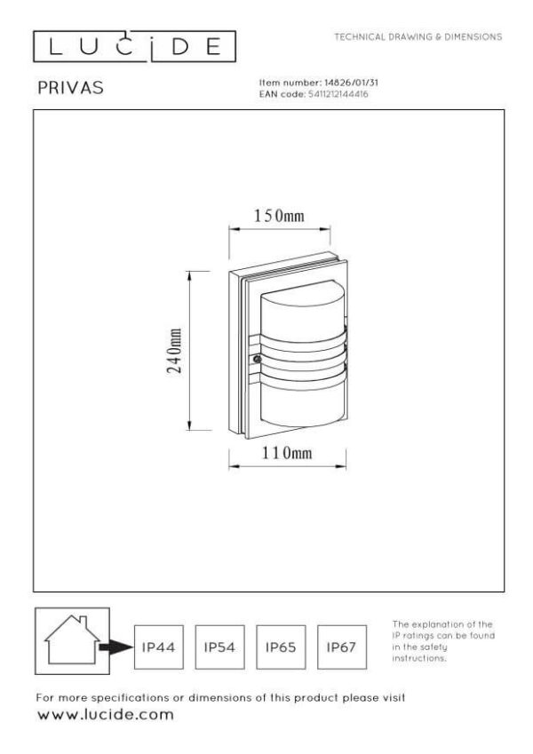 Lucide L148260131 venkovní nástěnné svítidlo PRIVAS E27
