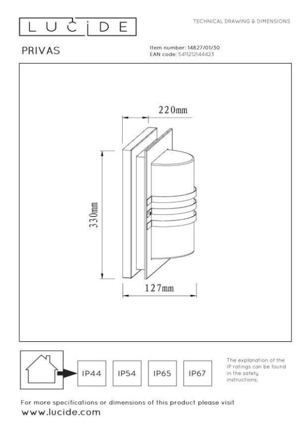Lucide L148270130 venkovní nástěnné svítidlo PRIVAS E27