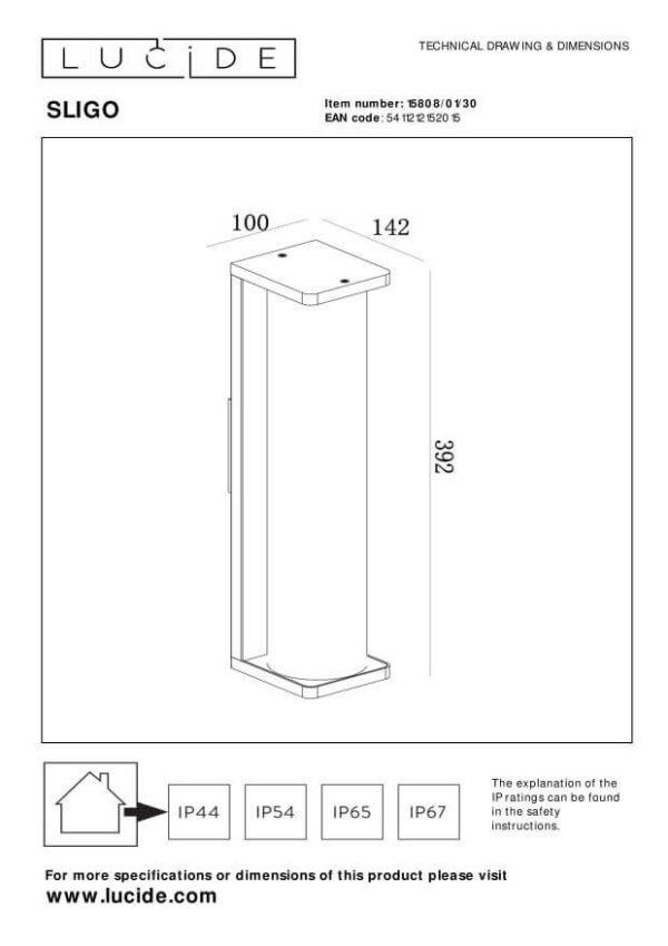 Lucide L158080130 venkovní nástěnné svítidlo SLIGO E27