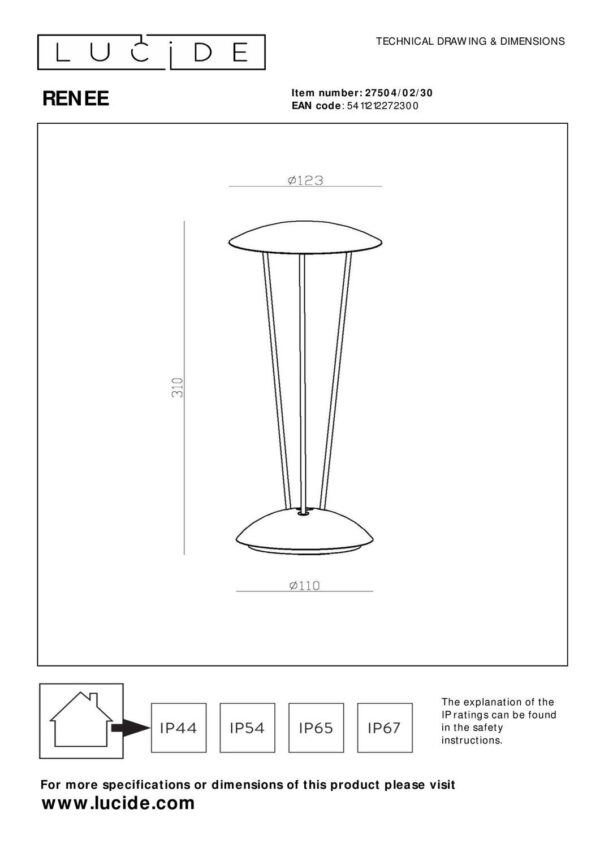 Lucide L275040230 LED venkovní stolní svítidlo RENEE | 2,2W integrovaný LED zdroj | 212lm | 2700K