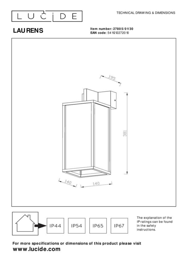 Lucide L278050130 venkovní nástěnné svítidlo LAURENS E27