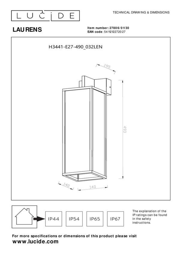 Lucide L278060130 venkovní nástěnné svítidlo LAURENS E27