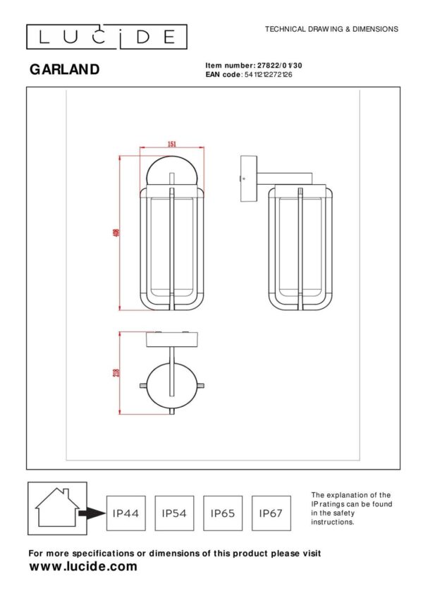 Lucide L278220130 venkovní nástěnné svítidlo GARLAND E27