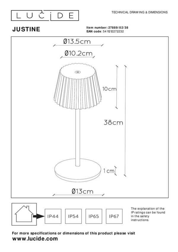 Lucide L278890238 LED venkovní stolní svítidlo JUSTINE | 2W integrovaný LED zdroj | 210lm | 2700K