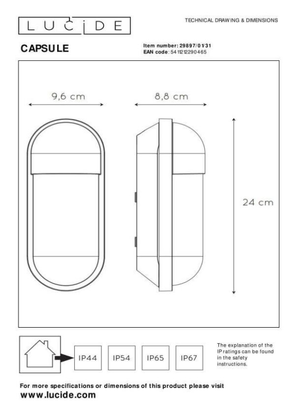 Lucide L298970131 venkovní nástěnné svítidlo CAPSULE E27
