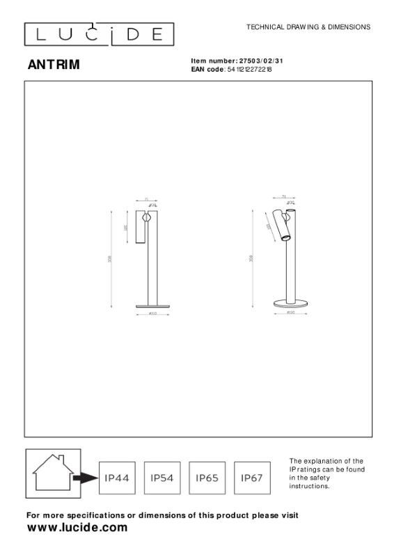 Lucide L275030231 LED venkovní stolní svítidlo ANTRIM  | 2,2W integrovaný LED zdroj | 140lm | 2700K