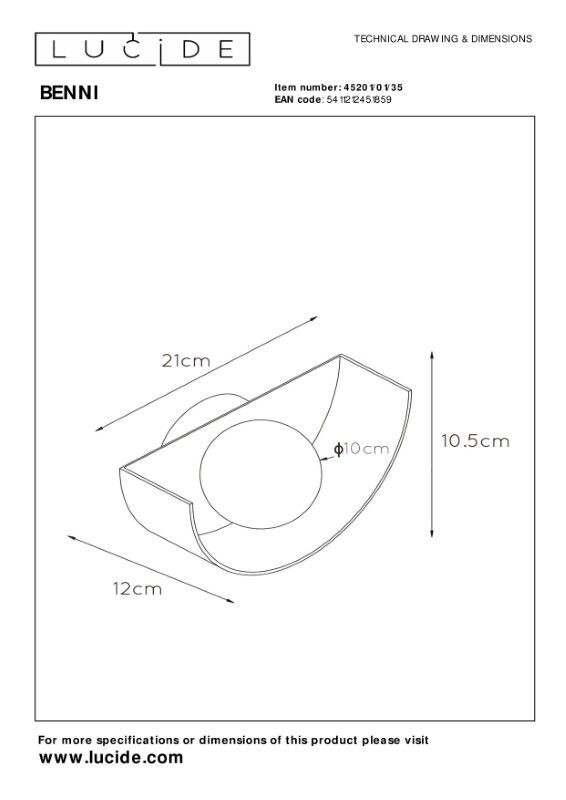 Lucide L452010135 nástěnné svítidlo BENNI  G9