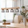 Trio R30704067 závěsné stropní svítidlo Cestino 4x28W | E14 - starožitný nikl, dřevo