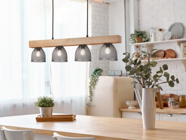 Trio R30704067 závěsné stropní svítidlo Cestino 4x28W | E14 - starožitný nikl, dřevo