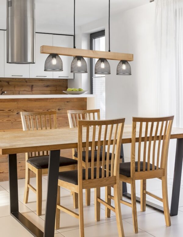 Trio R30704067 závěsné stropní svítidlo Cestino 4x28W | E14 - starožitný nikl, dřevo