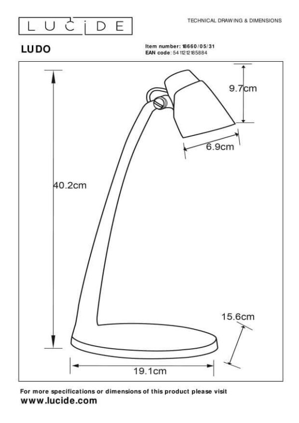 Lucide L186600531 LED stolní lampička LUDO  | 4,5W integrovaný LED zdroj | 35000000lm | 3000K