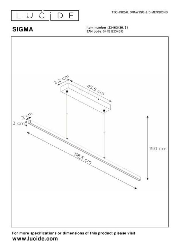 Lucide L234633031 LED závěsné stropní svítidlo SIGMA  | 30W integrovaný LED zdroj | 1711lm | 2700K