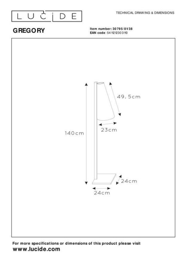 Lucide L307958138 stojací lampa GREGORY  E27