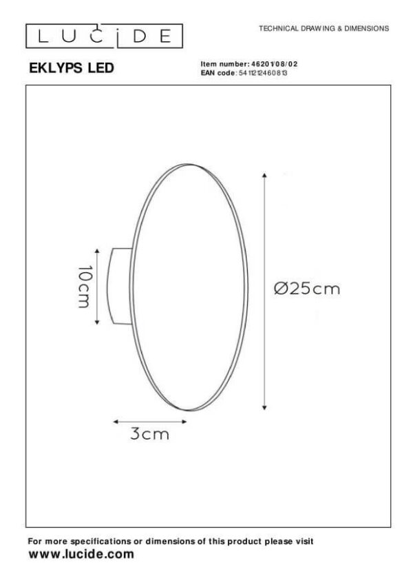Lucide L462010802 LED nástěnné svítidlo EKLYPS  | 8W integrovaný LED zdroj | 480lm | 3000K