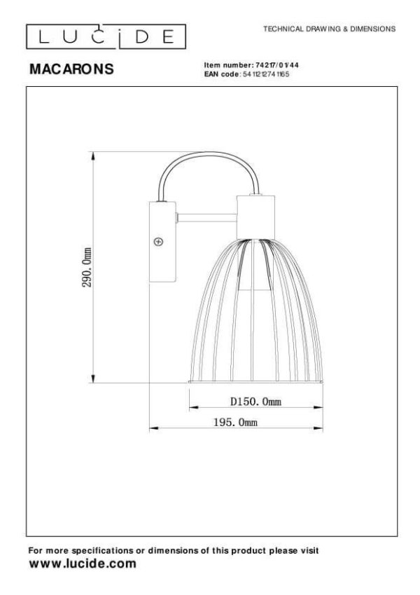 Lucide L742170144 nástěnné svítidlo MACARONS  E27