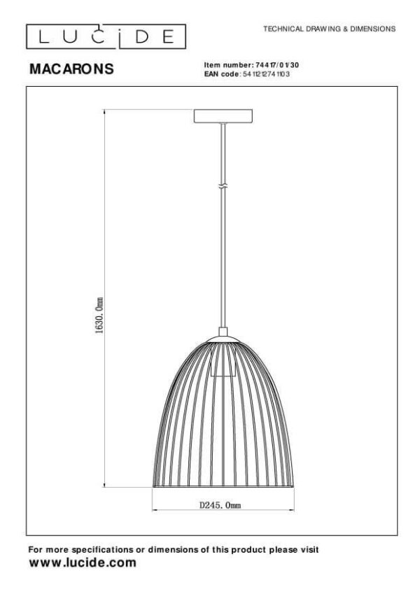 Lucide L744170130 závěsné stropní svítidlo MACARONS  E27