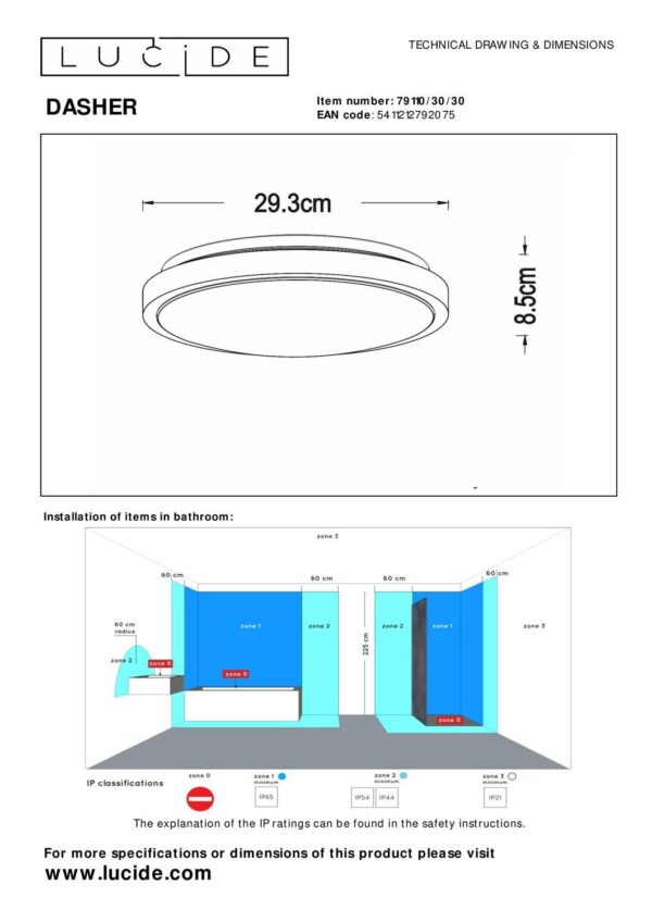 Lucide L791103030 LED přisazené stropní svítidlo DASHER  | 12W integrovaný LED zdroj | 700lm | 2700K