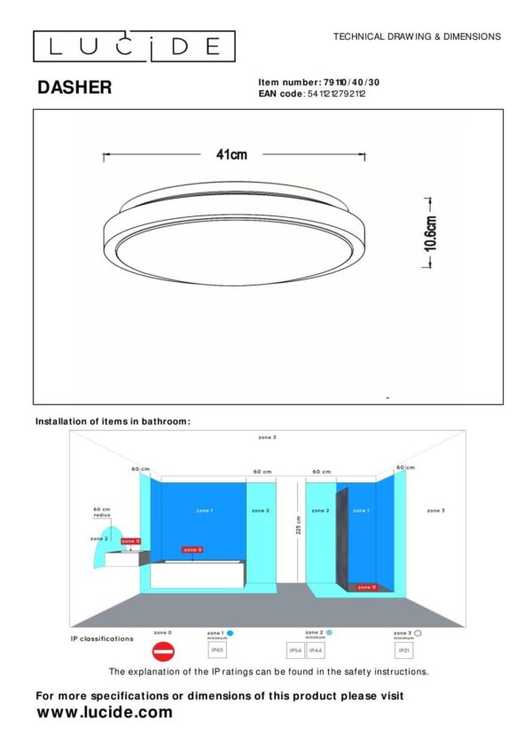 Lucide L791104030 LED přisazené stropní svítidlo DASHER  | 24W integrovaný LED zdroj | 1300lm | 2700K