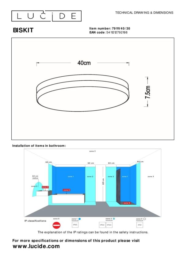 Lucide L791114030 LED přisazené stropní svítidlo BISKIT  | 36W integrovaný LED zdroj | 2050lm | 2700K