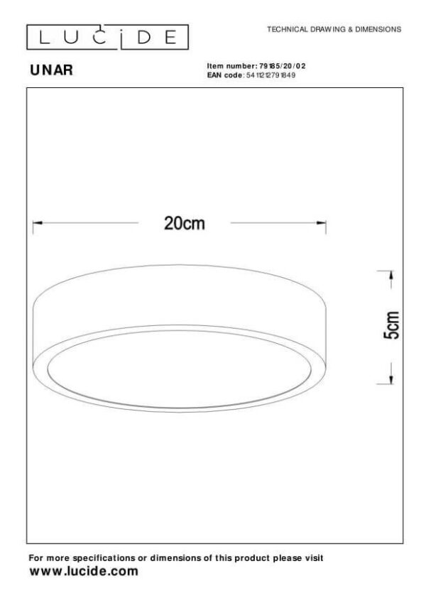 Lucide L791852002 LED přisazené stropní svítidlo UNAR  | 12W integrovaný LED zdroj | 580lm | 2700K
