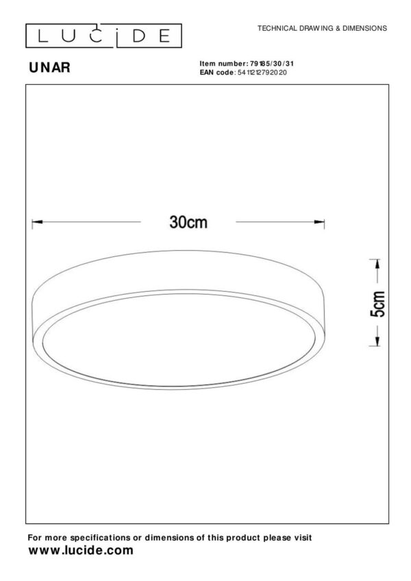 Lucide L791853031 LED přisazené stropní svítidlo UNAR  | 18W integrovaný LED zdroj | 1140lm | 2700K