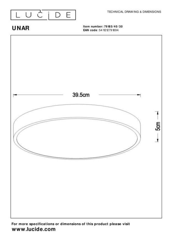 Lucide L791854030 LED přisazené stropní svítidlo UNAR  | 24W integrovaný LED zdroj | 1550lm | 2700K
