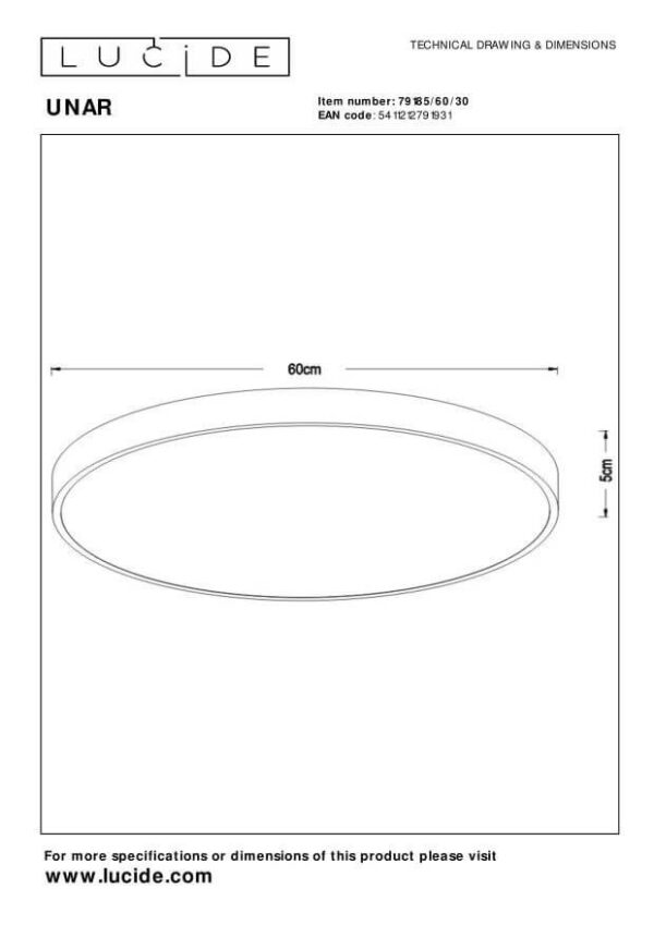 Lucide L791856030 LED přisazené stropní svítidlo UNAR  | 60W integrovaný LED zdroj | 3700lm | 2700K