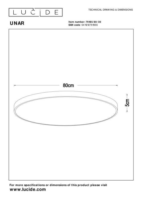 Lucide L791858030 LED přisazené stropní svítidlo UNAR  | 80W integrovaný LED zdroj | 5000lm | 2700K