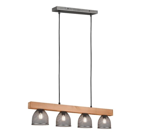 Trio R30704067 závěsné stropní svítidlo Cestino 4x28W | E14 - starožitný nikl, dřevo