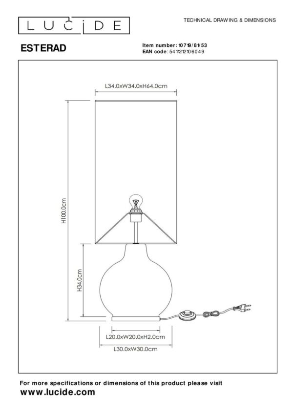 Lucide L107198153 stojací lampa ESTERAD  E27
